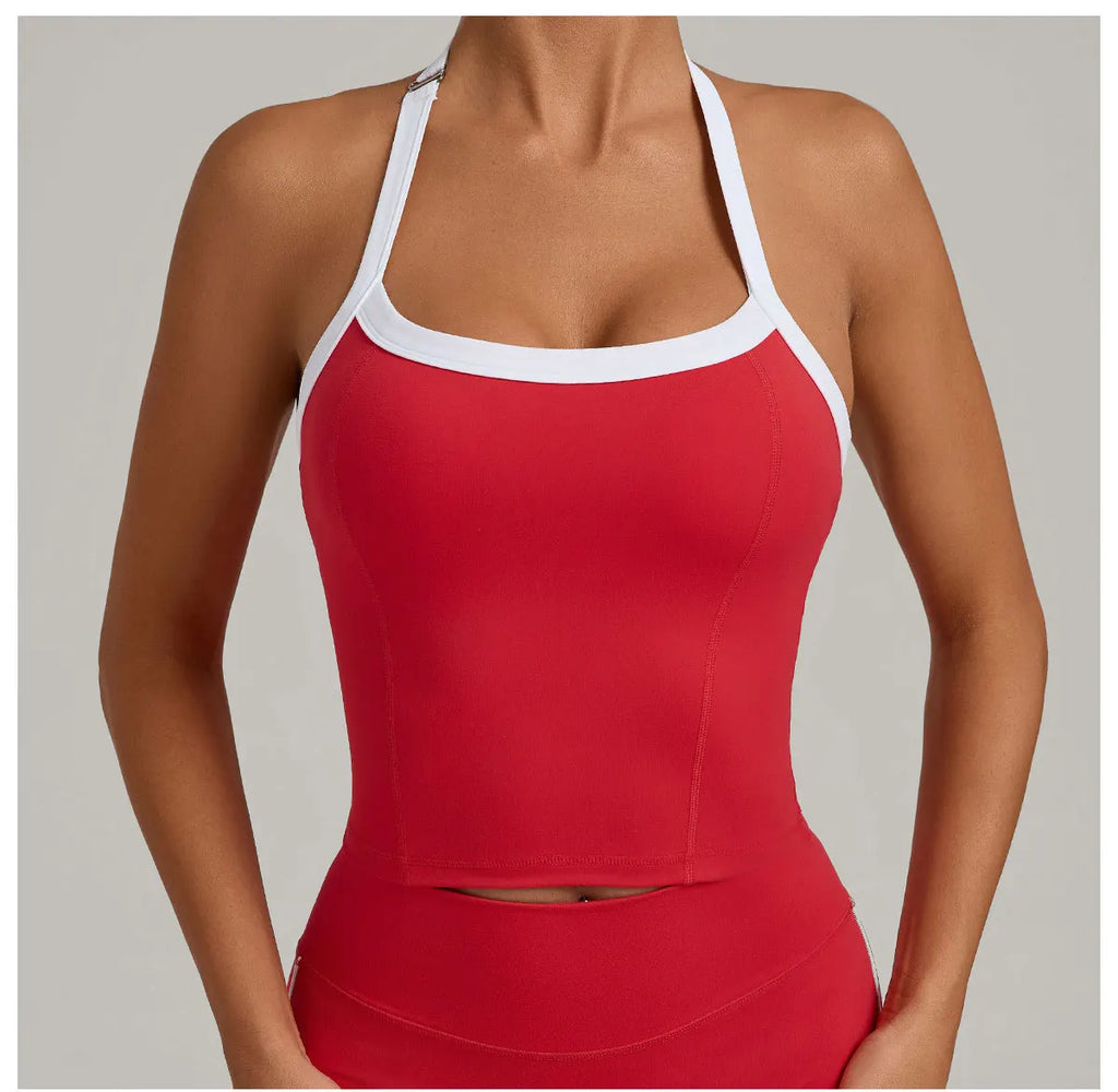 Hanging Neck Top Women Sports Bra Push Up Fitness Yoga Bra Color Blocked Underwear Gym Sport Tops Women Running Vest Bralette