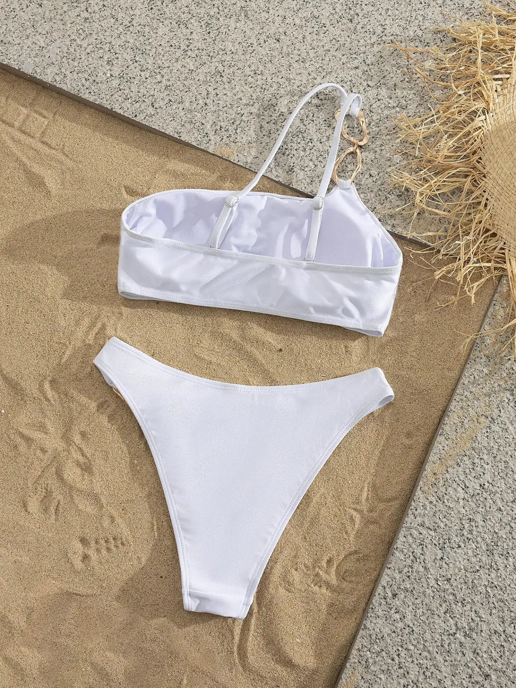 Sexy One Shoulder Bikini Set 2026 Women White Metal Buckle Push Up Bra High Waist Swimsuit Beach Bathing Suit Two Piece Swimwear