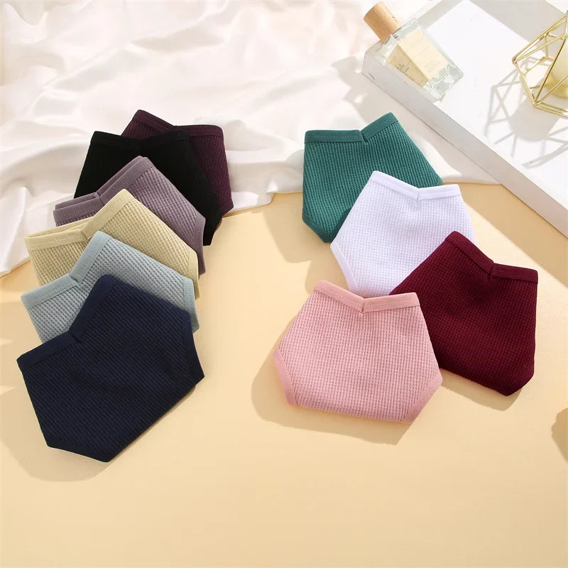 5Pcs/set Women Cotton Brazilian Panties Waffle Style S-XL Underpants Ladies Cotton Underwear Comfortable Soft Female Lingerie