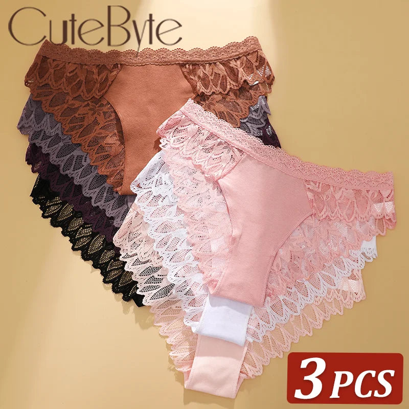 3Pcs/set Lace Sexy Panties Women XS-XL Low-Rise Briefs Sexy Ladies Underwear Trendy Floral Underpants Female Panty Lingerie New