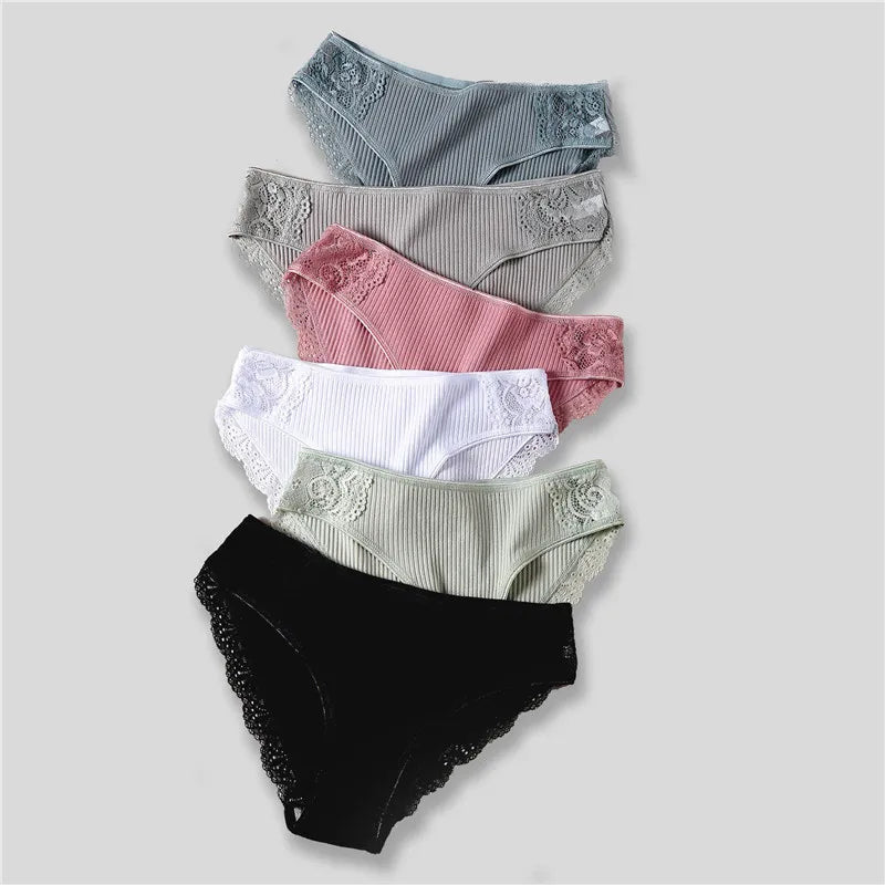 3Pcs/set Women's Cotton Panties M-2XL Women Patchwork Lace Underwear Sexy Low Waist Briefs Ladies Comfortable Underpants 2022
