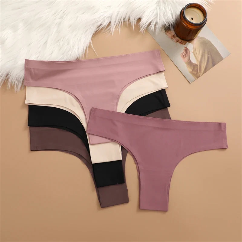 5PCS Seamless Maillard Panties Ultra-thin Brazilian panties Women Ice Silk Underwear Sexy Panty Low Waist G-string Female Solid