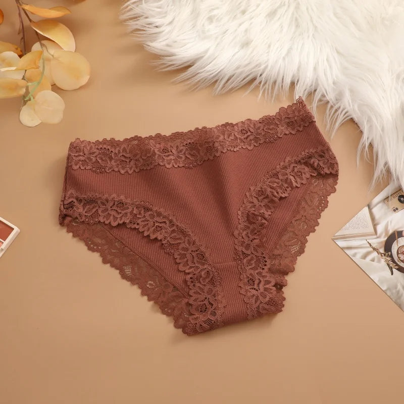 4Pcs Sexy Cotton Lace Panty Women Low Waist Panties Underwear S-XL Solid Color Ladies Briefs Lingere Underware Comfortable Women