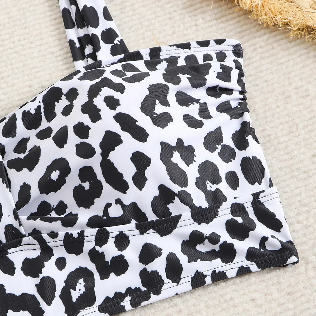 Vintage Black Leopard Print Bikini Set 2025 Women Drawstring Side High Waist Panties Swimsuit Bathing Suit Swimwear Beachwear