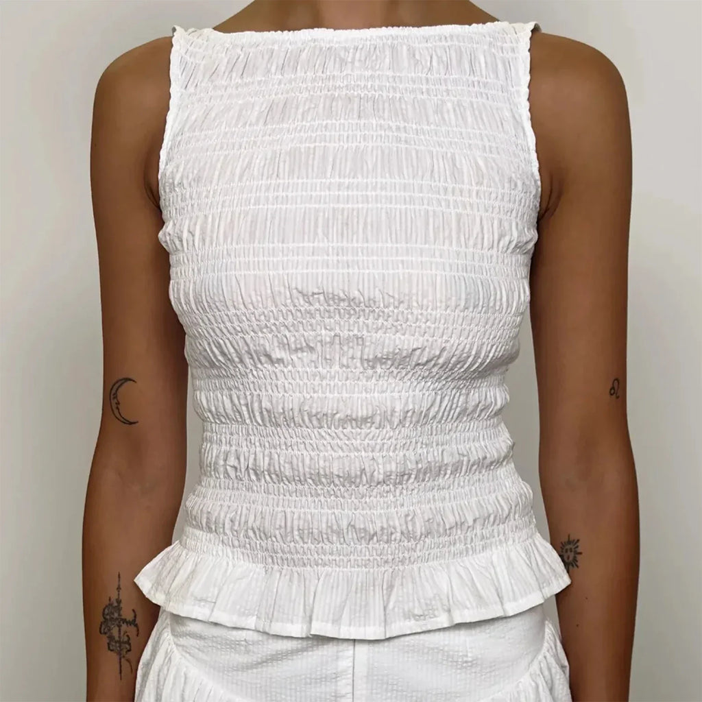 Women Tank Tops Solid Color Ruched Casual Vests Summer Fashion Sleeveless Tops Streetwear