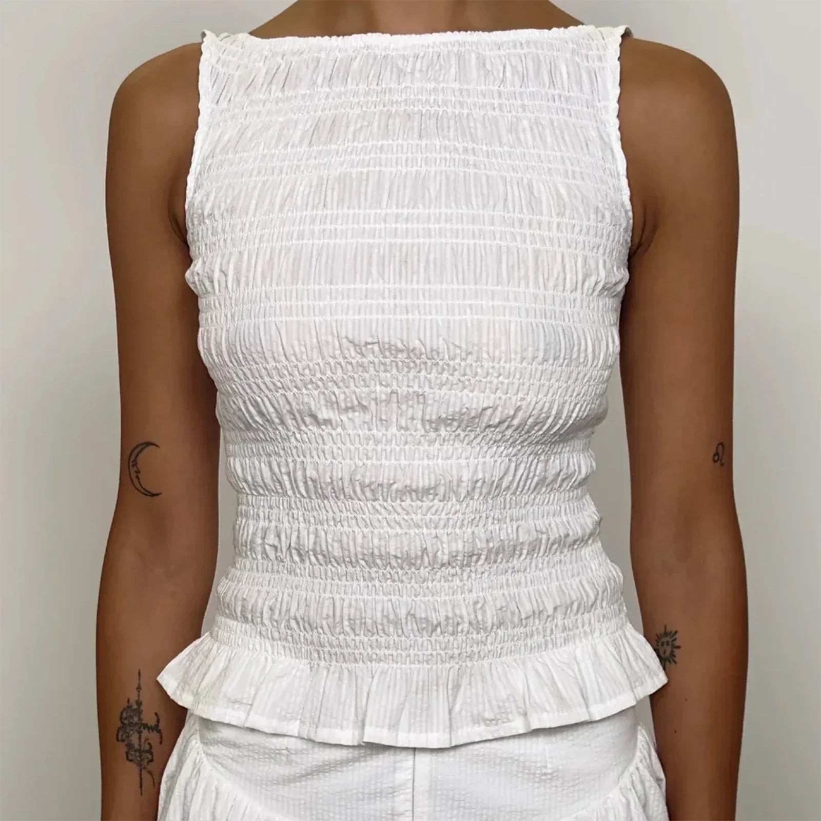 Women Tank Tops Solid Color Ruched Casual Vests Summer Fashion Sleeveless Tops Streetwear