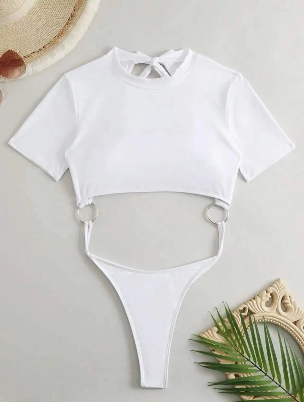 Bikini Women Swimsuit 2024 Blue Short Sleeve Hollow Out Thong Monokini Brazilian Beach Bathing Suit Push Up One Piece Swimwear