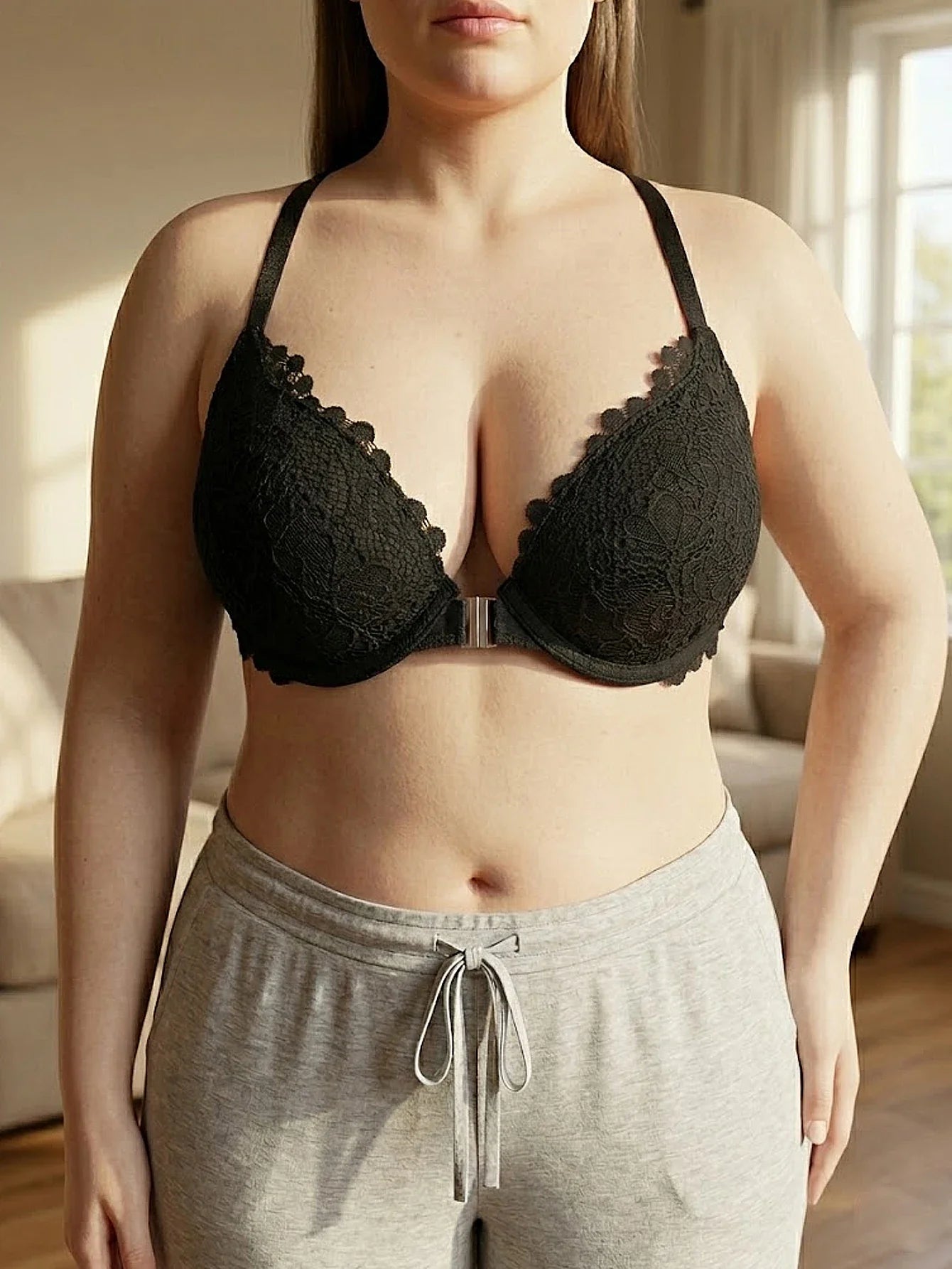 Plus Size Women's Floral Lace Push Up Bra Lace Backless Underwear with Underwire Side Support Minimizer Comfortable Lingerie