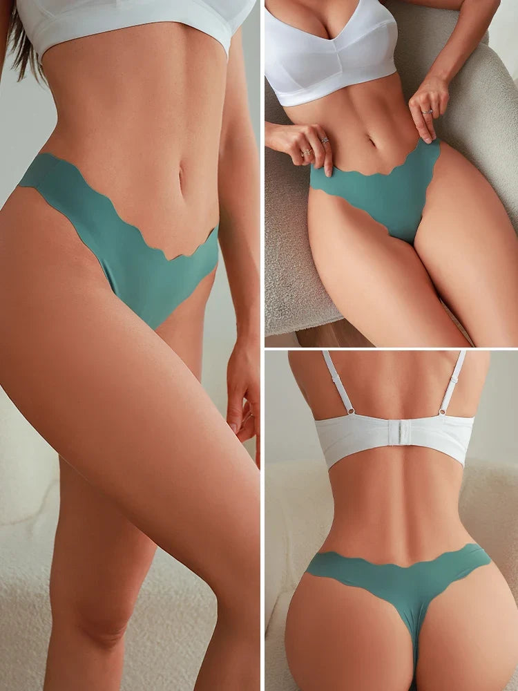 5Pcs Seamless Full-Body Fan-Shaped Wave Decorative Briefs Sexy Thongs Comfortable Breathable Stretch Underwear Women's Lingerie