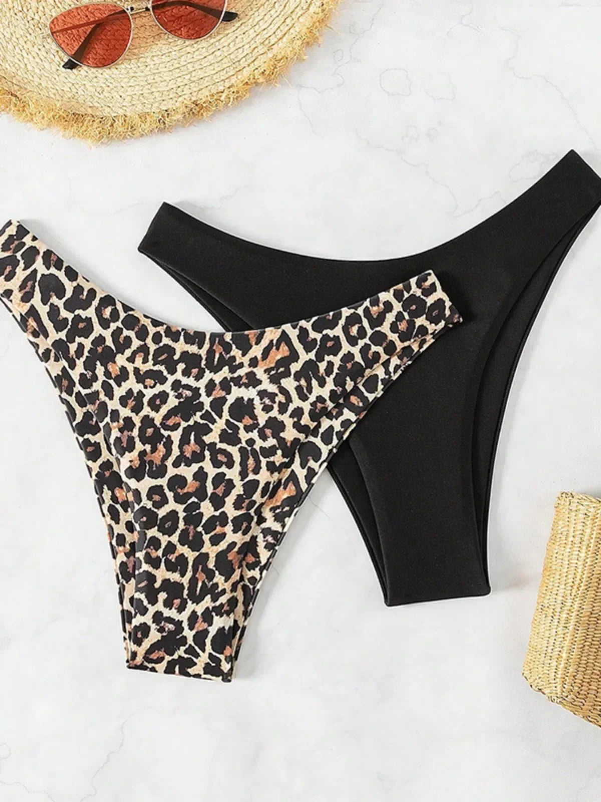 High Waist Bikini Shorts Bottoms Women Swimming Leopard Panties Summer Ladies Black Bathing Suit Swim Shorts Bottom 2 Piece Set