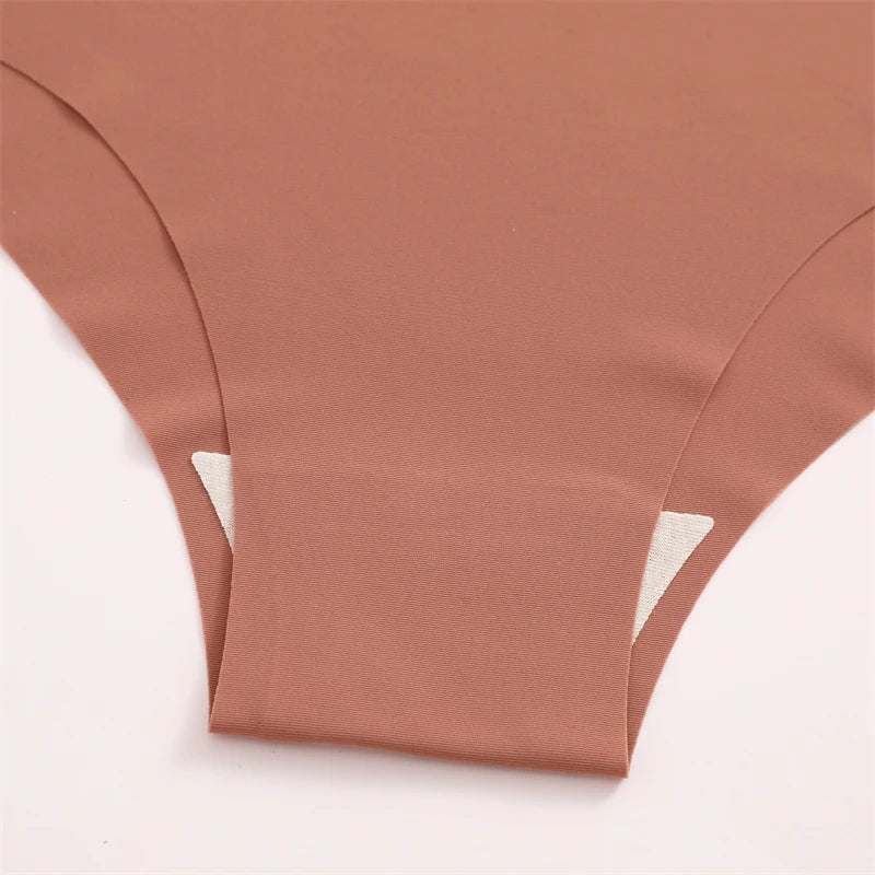 3PCS Women's Seamless Maillard Underwear Sexy V-Shaped Mid Waist Ice Silk Briefs 10 Soild Color Cozy Stretch Sexy Underpant S-XL