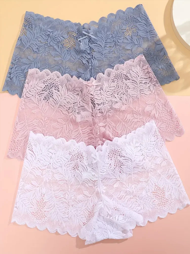 6PCS Women Lace Boxers Briefs Sexy Seamless Breathable Low Waist Female Underwear Solid Color Intimates High Elastic Lingerie