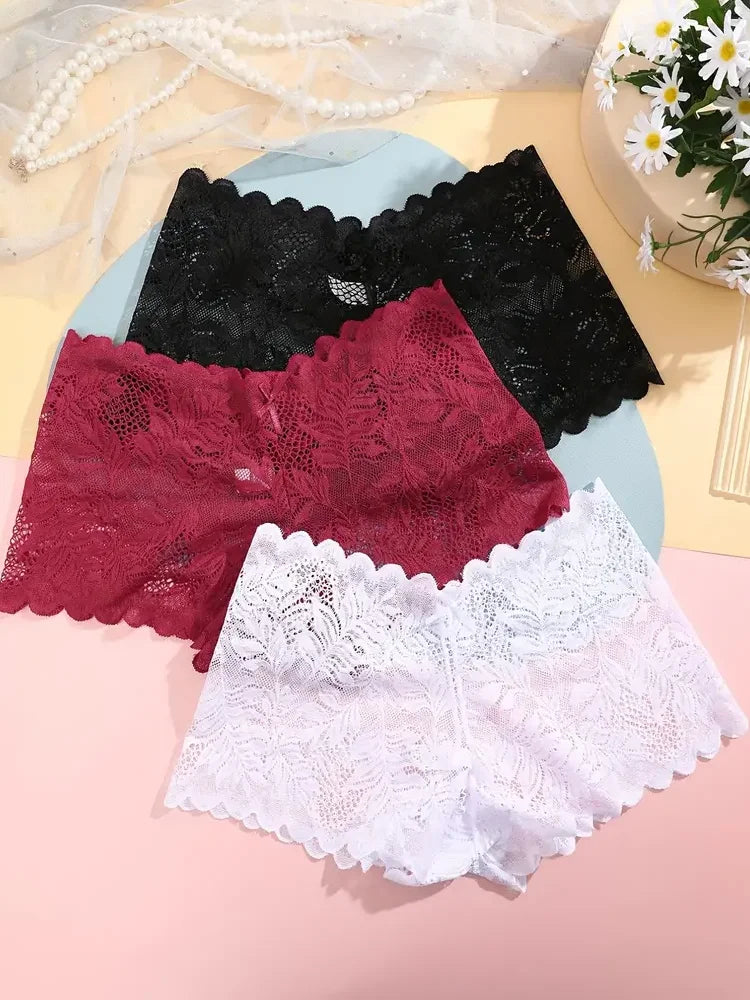 6PCS Women Lace Boxers Briefs Sexy Seamless Breathable Low Waist Female Underwear Solid Color Intimates High Elastic Lingerie