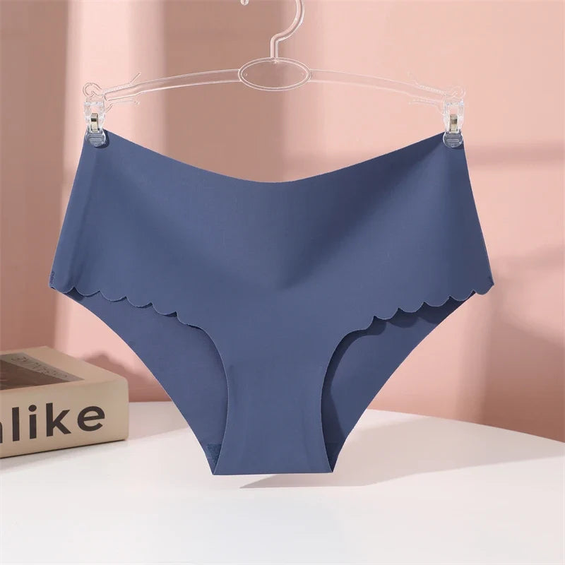 Seamless Women Briefs S-XXL Wave Edge V-shaped Underwear Panties Ice Silk Underwear For Women Low Waist Briefs One Piece Panty