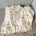 Women's Pajama Set Thin Cotton Cardigan Long Sleeve Pants Spring and Autumn Cartoon Dachshund Home Wear Set for Women Sleepwear