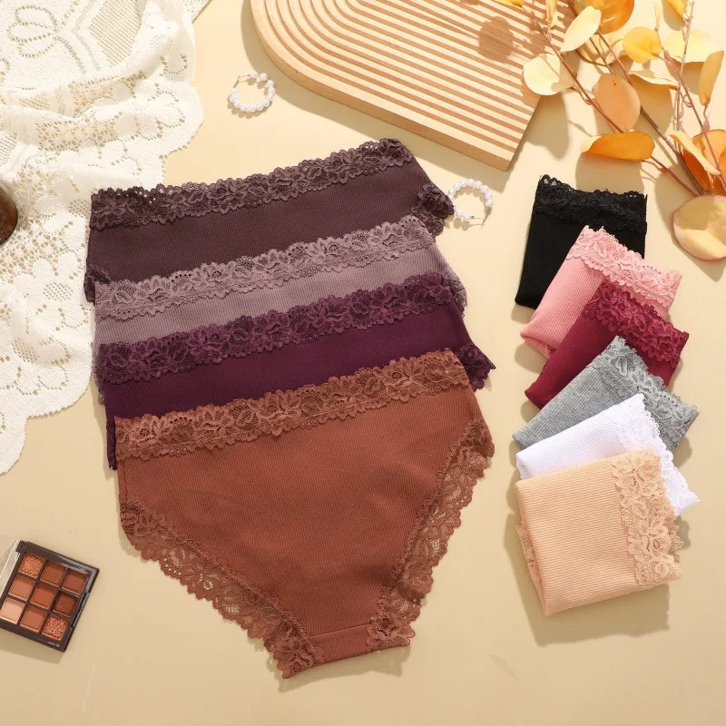 3Pcs Sexy Cotton Lace Panty Women Low Waist Panties Underwear S-XL Solid Color Ladies Briefs Lingere Underware Comfortable Women