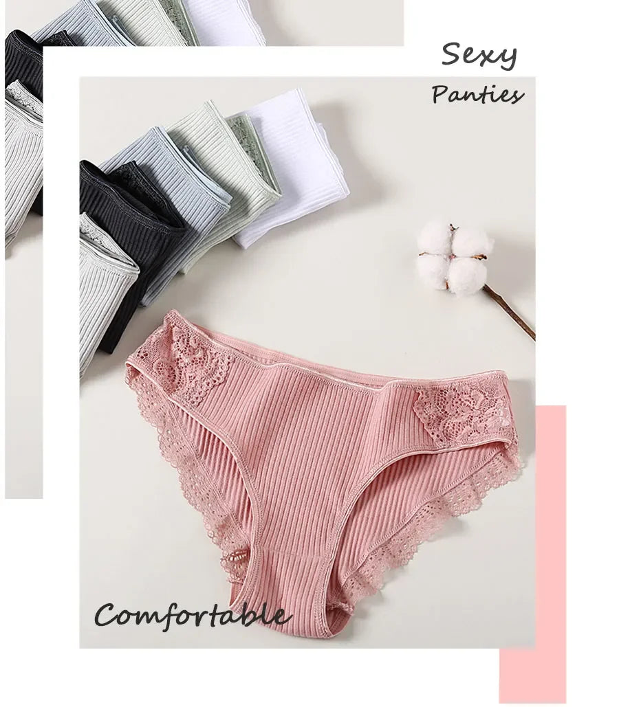 New 3Pcs/set Women's Cotton Panties M-2XL Women Patchwork Lace Underwear Sexy Low Waist Briefs Ladies Comfortable Underpants