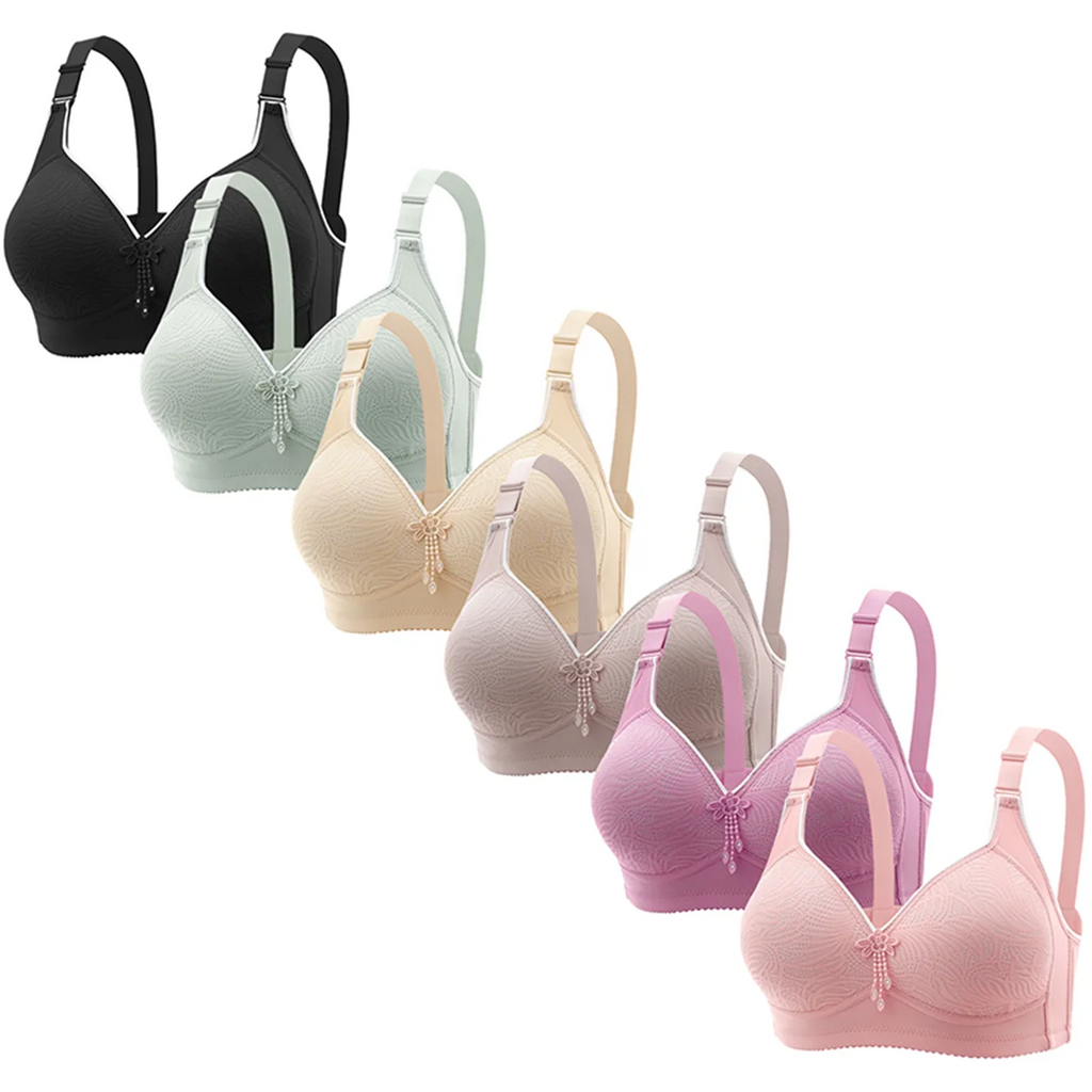 6pcs Seamless Tassel Decor Wireless Women Bra Push-Up - Adjustable Strap, Soft Colors Black/Pink/Beige/Light Blue/Mint Green