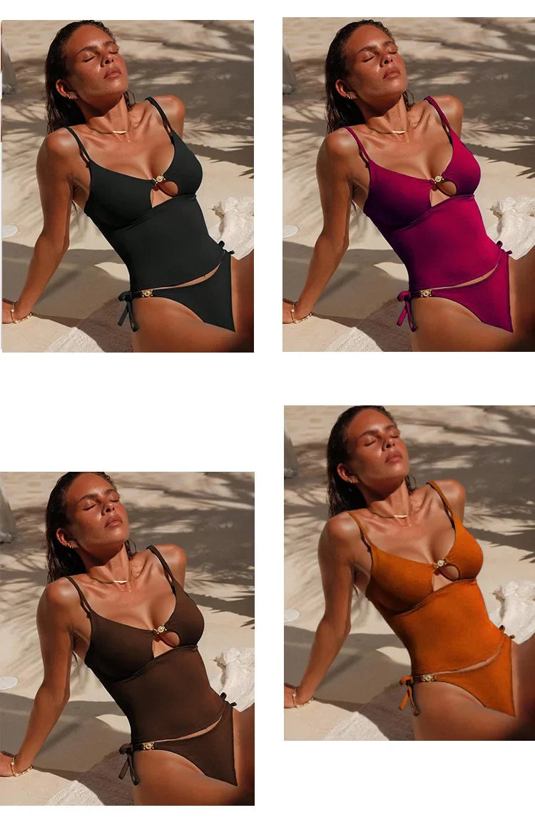2026  Women's Beachwear Summer Music Festival Thin Strap Metal Beachwear Knitted Top Five-Quarter Pants Elastic Waist Design