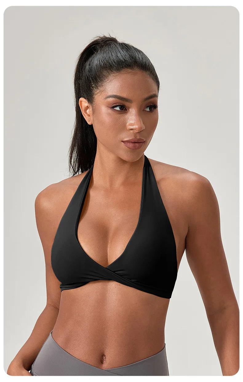Women's Yoga Bra Halter Back Fitness Underwear Sexy Wire-Free Sports Vest Comfortable Breathable Bra