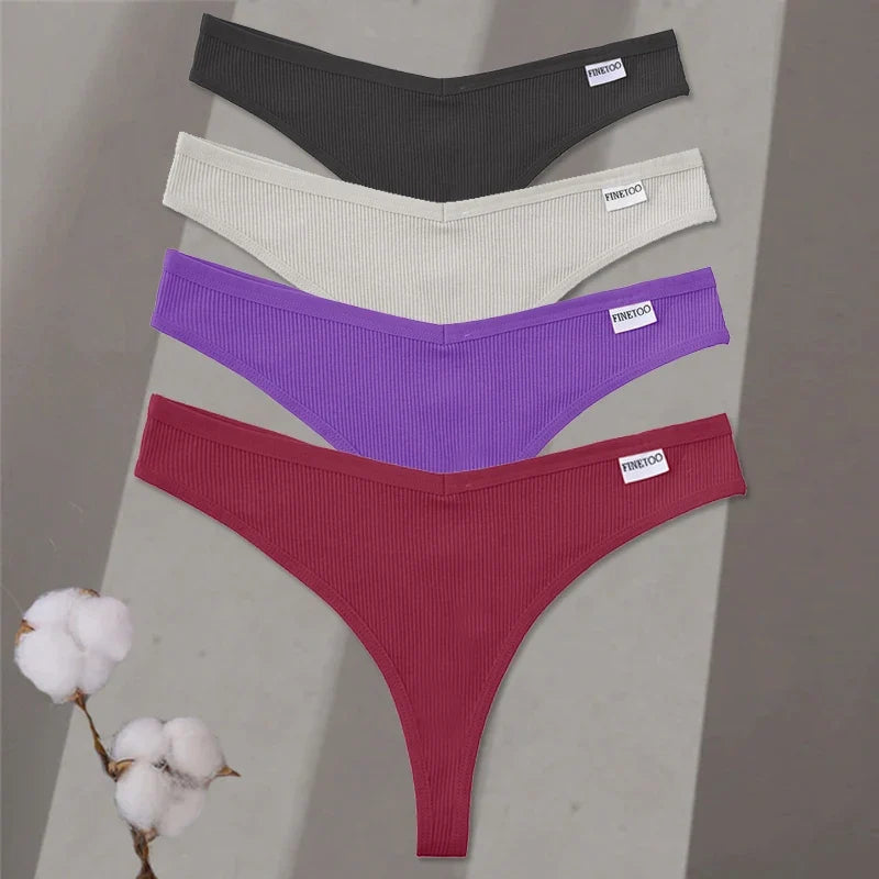 4Pcs/set Cotton Thongs Women Low-Rise Bikini Underwear M-XL Comfortable G-string Female Fruit Embroidery T-Back Panties Lingerie