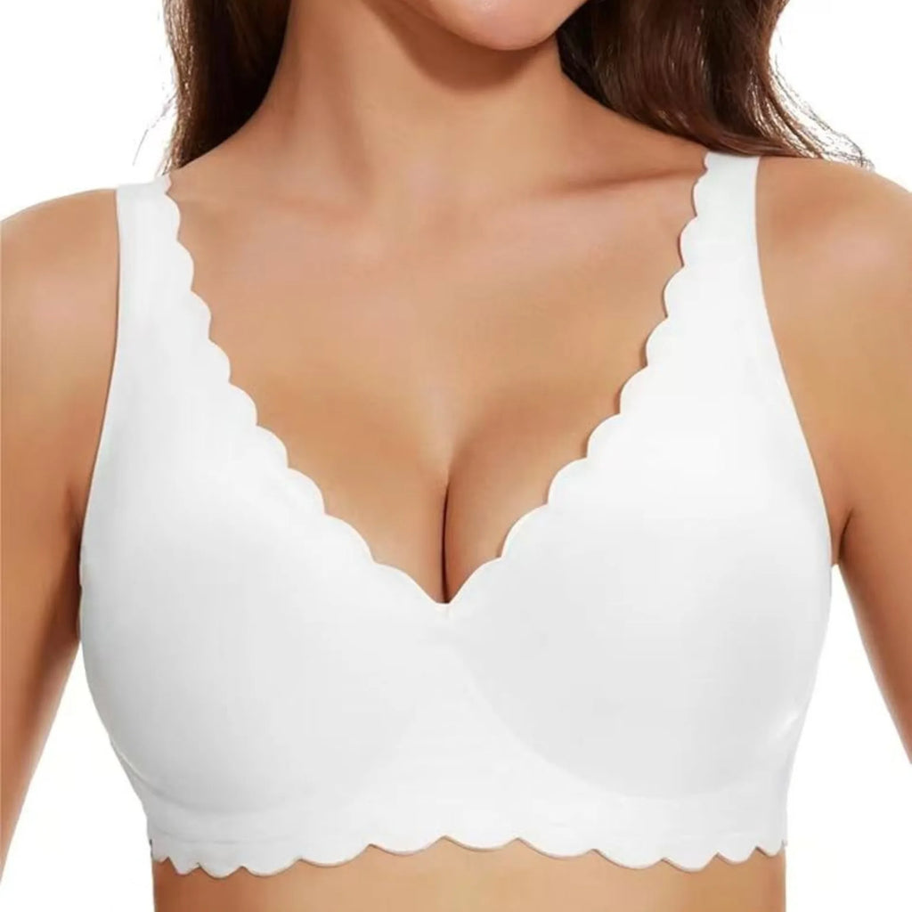 Women's Deep V Wave Seamless Jelly Bra Wire-free Seamless Bra Thin Mold 3/4 Cup Bra Comfortable Plus Size Push-up Underwear