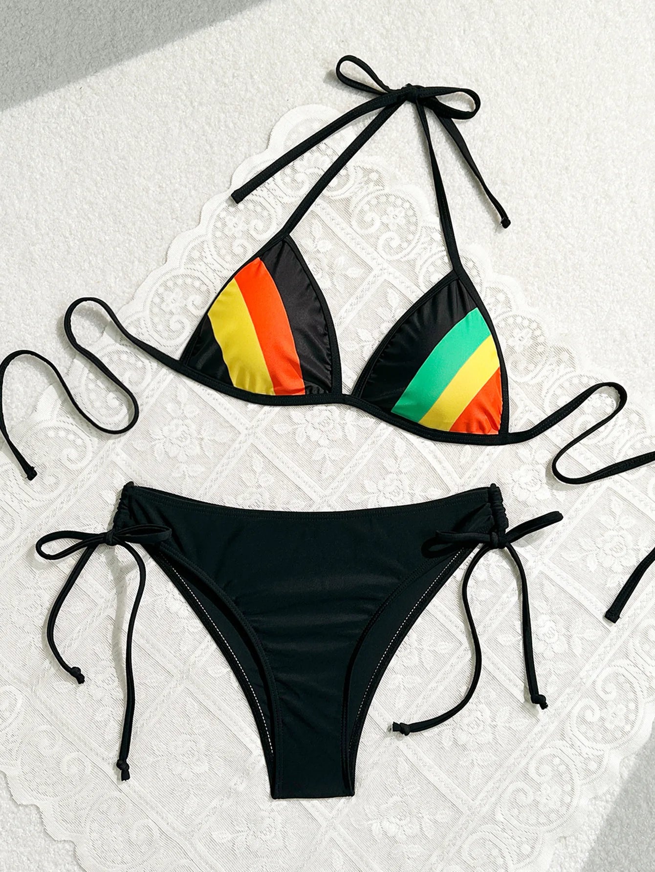 Women's Rainbow Color Bikini Set Sexy Beach Vacation Backless 2 Piece Swimsuit 2024 Summer Bathing Suit Bra Push Up Swimwear