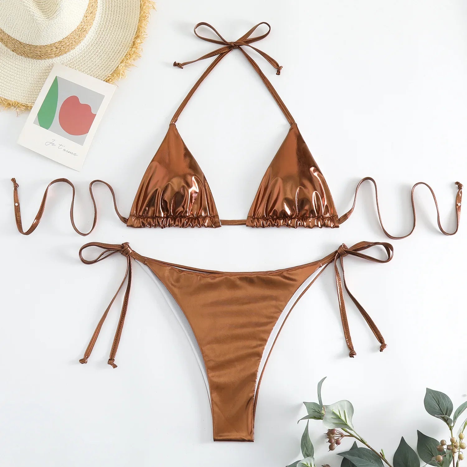 Sexy Brozing Gold Bikinis Sets Women Push Up Micro Bikini Swimsuit 2026 Brazilian Beach Bathing Suit Tie Side Triangle Swimwear
