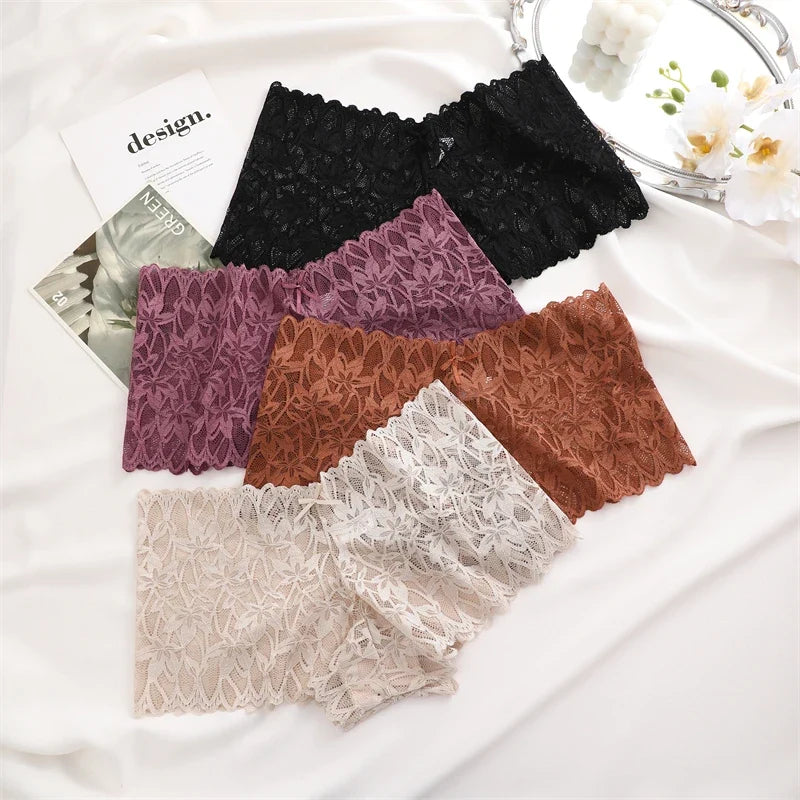 3Pcs Women Lace Boyshort Panties Low-Rise Sexy Underwear Trendy Floral Underpants Female Sexy Boyshort Panties Ladies Lingerie