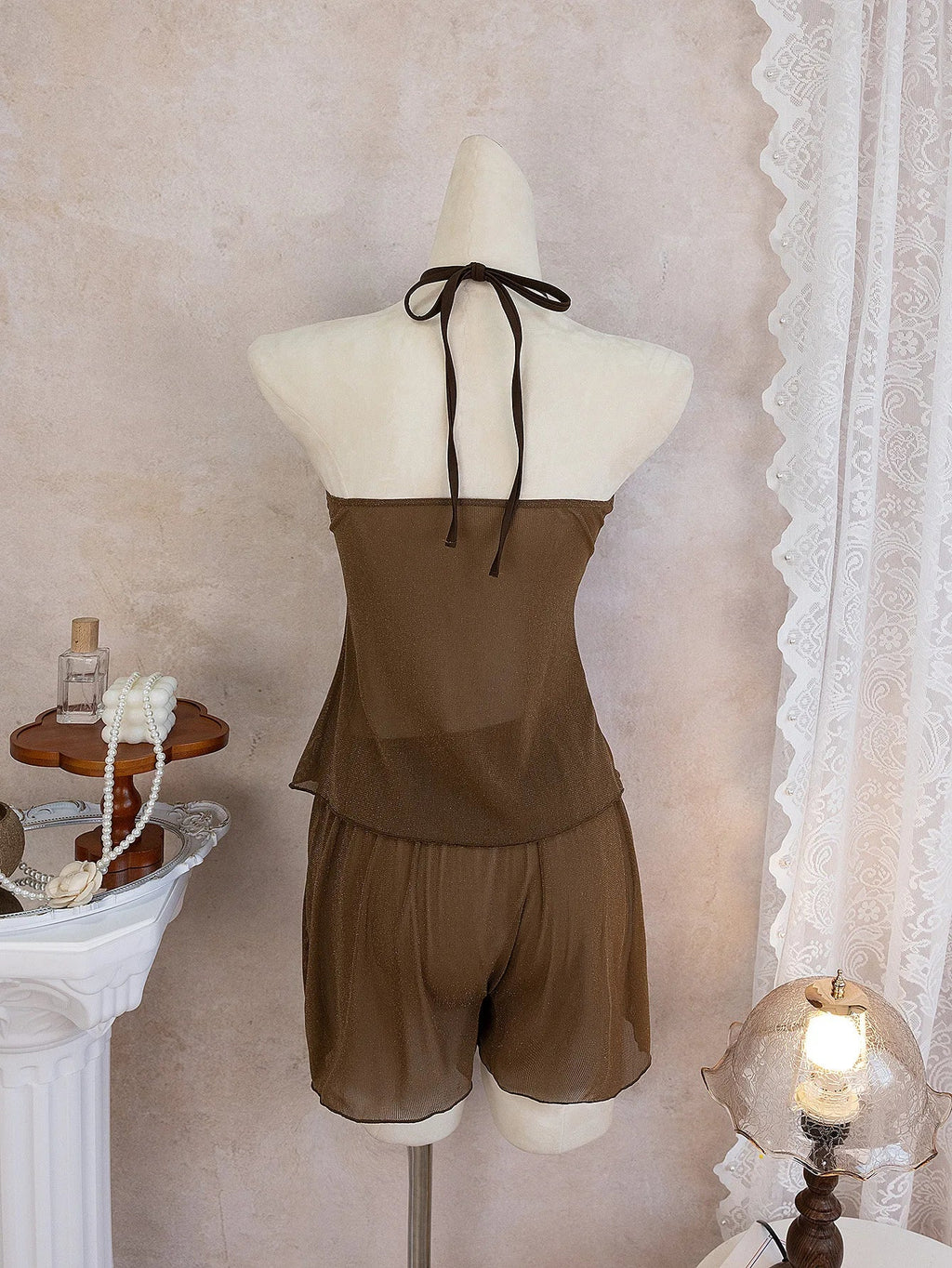 Sexy Coffee Bikini Set 2026 Women Luxury Pearls Strap Cover Up High Waist Short Two Piece Swimsuit Beach Bathing Suit Swimwear
