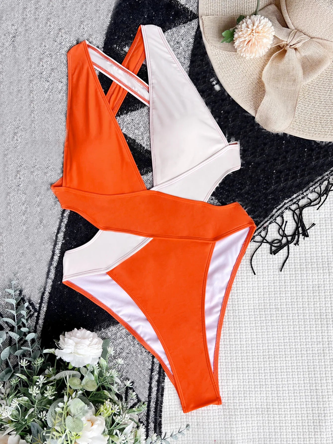 Deep V Neck One Piece Swimsuit Women Solid Red Black Criss Cross Backless Pleate Thong Bikini 2026 Beach Bathing Suit Swimwear