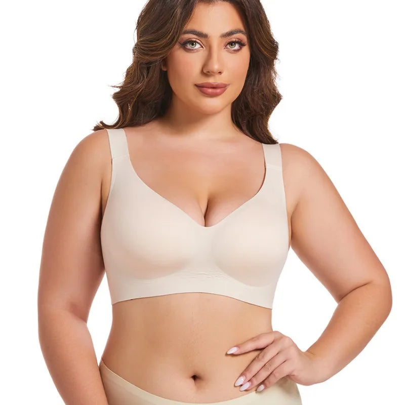Women's Soft Support Seamless Wire-Free Bra Deep V Thin Bra Push-up Full Cup Comfortable Breathable Solid Color Bra sostén