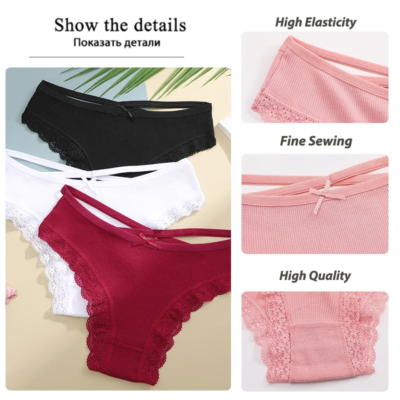 3Pcs Women Cotton Panties Seamless Hollow Sexy Design Unique Low Waist Women Panty Breathable Girl Underwear Soft Lingerie S-XL