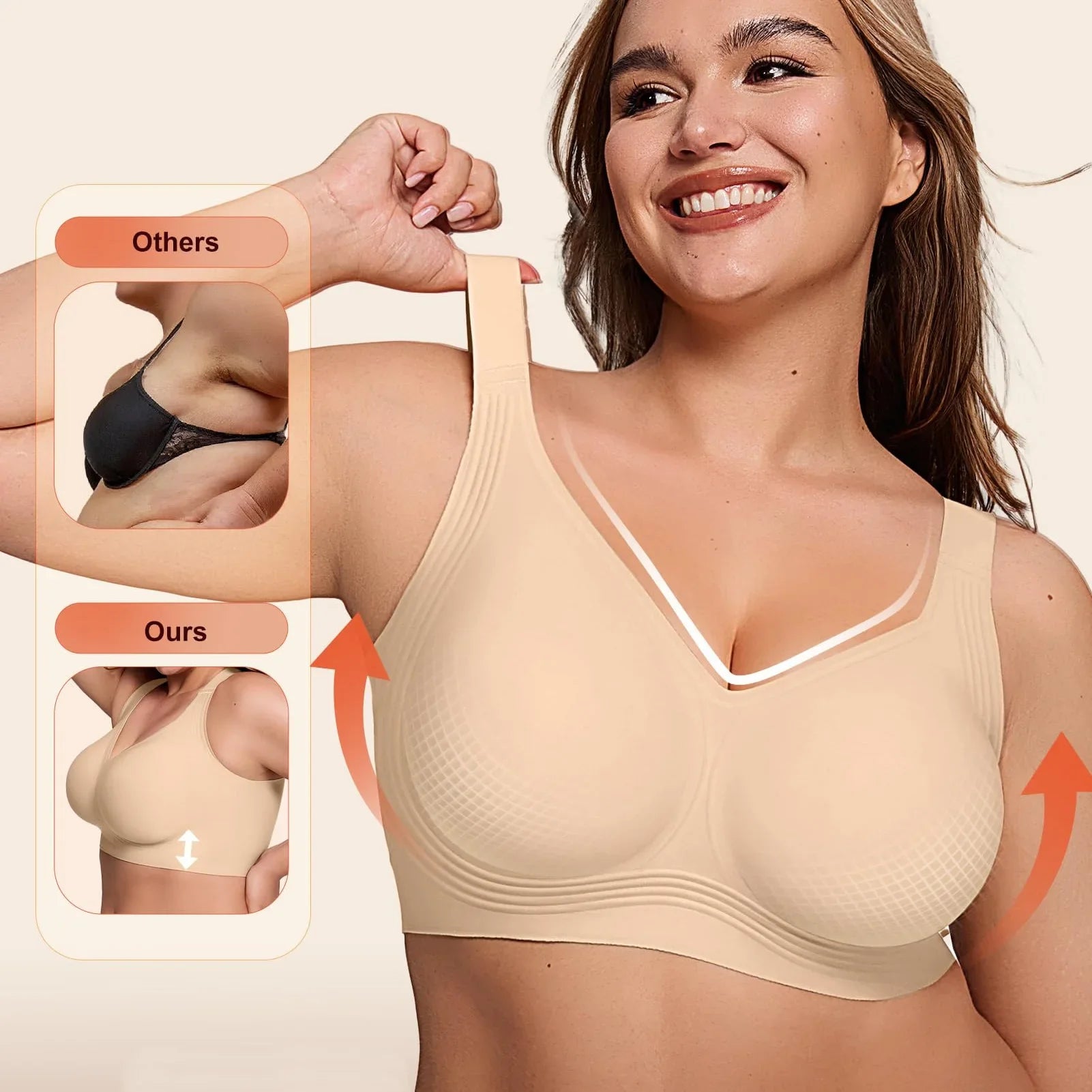 Women's Soft Support Wire-Free Bra, Solid Color, Seamless, Full Cup Thin Molding Bra, Plus Size Comfortable Push-Up Bra