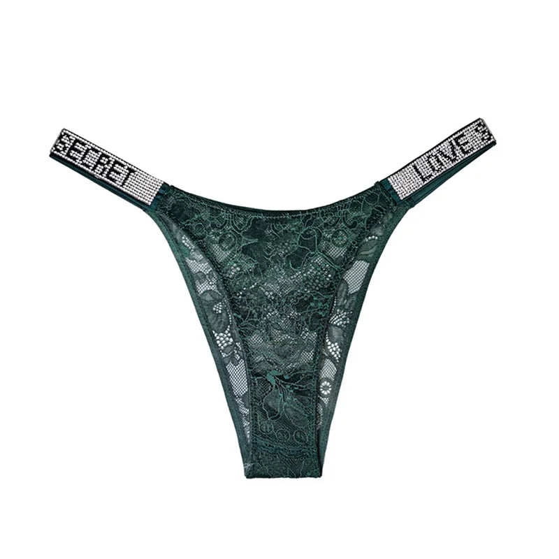 Rhinestone Lace Letter Sexy G String Women Panties Seamless Girls Underwear Transparent Thong For Female Low Rise Ladies Briefs