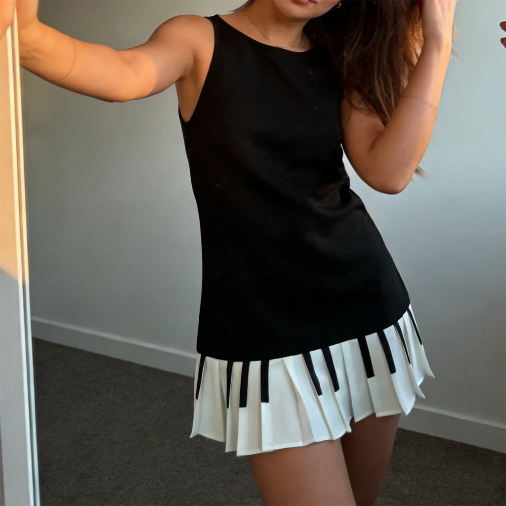 Women Sleeveless Tank Dress Summer Pleated Bodycon Dress Crew Neck Mini Vest Club Party Slim Dress Vestidos Sundress Streetwear