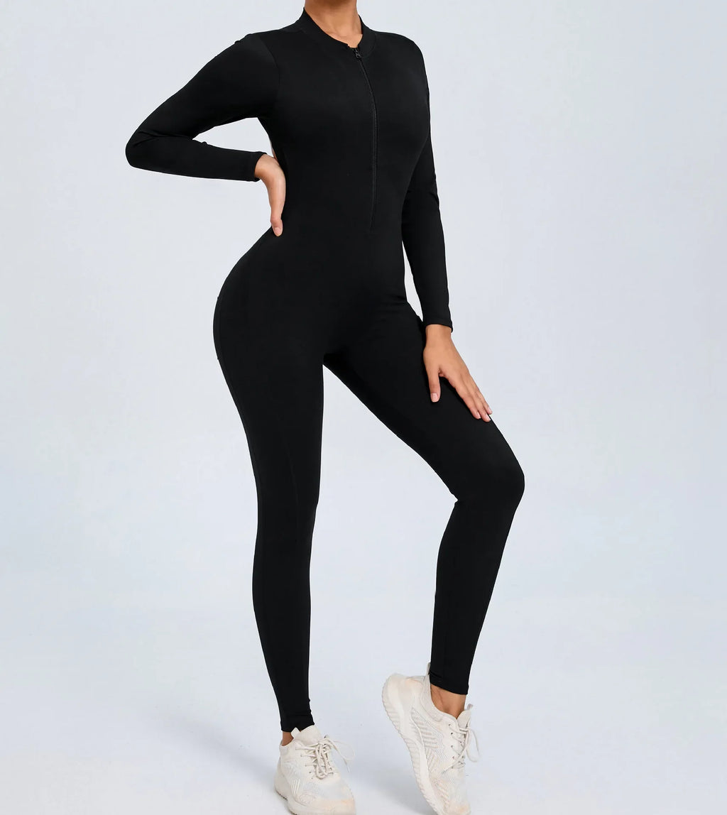 Hearuisavy Summer V Back Sports Jumpsuit Yoga Clothes Rompers Women Long Sleeveles Workout Bodysuits Backless One-piece Suit