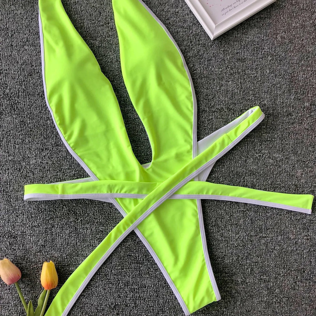 Sexy Bikini 2025 Swimsuit Woman Hollow Out Black Leopard Print Thong Swimwear Front Tie Bathing Suit Backless One Piece Swimsuit