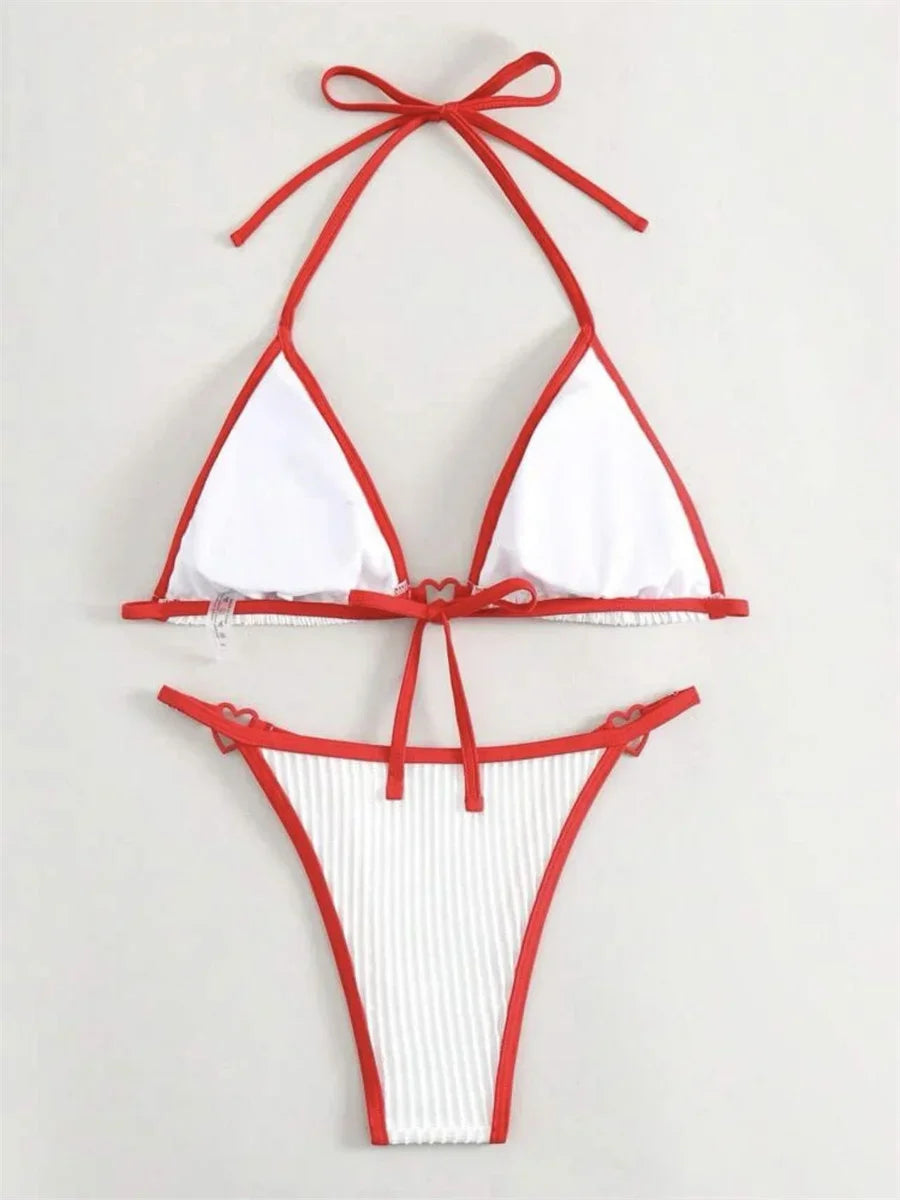 Sexy Heart Designer Micro Bikini 2024 Women Black Contrast Push Up Swimsuit Summer Beach Bathing Suit Thong Swimwear Biquini