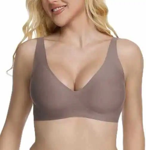 Pink Leopard Print Wire-free Seamless Bra Full Cup TThin Molded 3D Jelly Soft Support Bra Comfortable and Breathable Plus Up