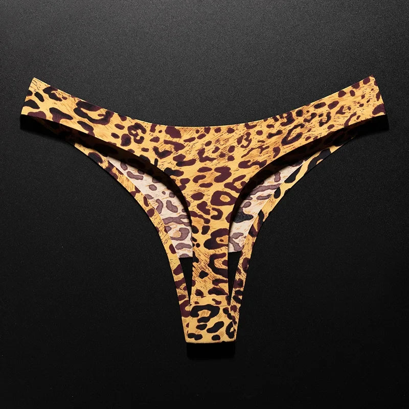 Ice Silk Leopard Women Panties Sexy G String Thong Seamless Underwear T Back Candy Color Girls Briefs Underpants Plus Size M-XXL