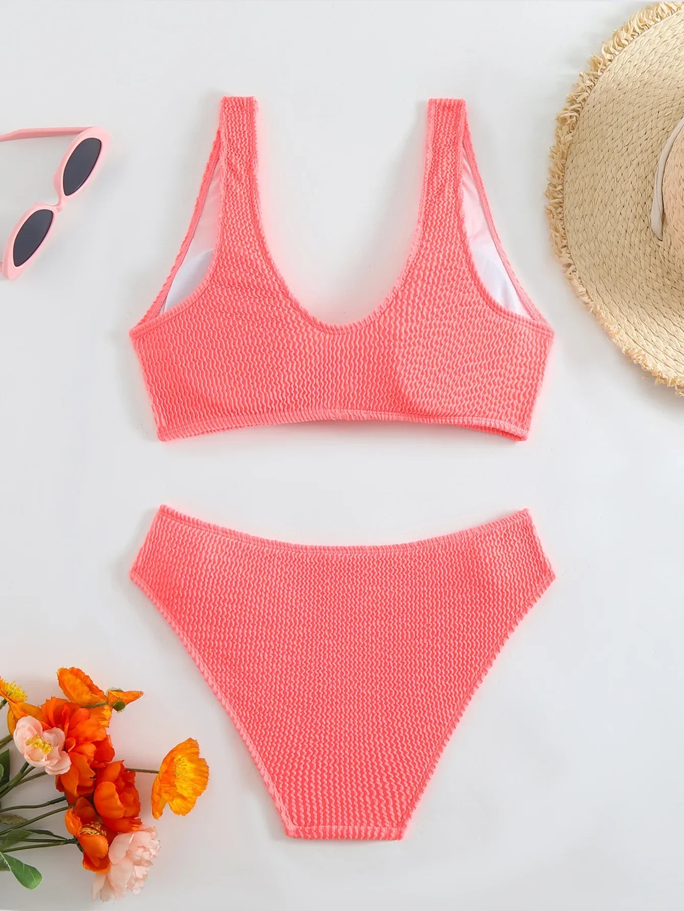 2026 New Sexy Bikini Two-Piece Swimsuit Pure Color High Elasticity Monochromatic Swimwear Comfortable Fit Women's Beachwear