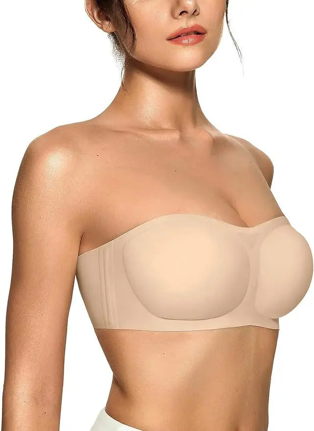 Women's Strapless Bra with Push-up Support Non-slip Bra Comfortable and Breathable Solid Color Bra for Women