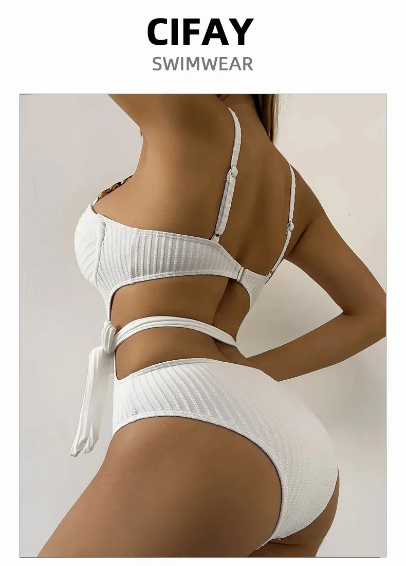 2026 Solid Color Wavy Fabric Bikini Set Cover Up Swimsuit For Women Push Up Ruffle One Pieces Swimwear Beach Bathing Suits