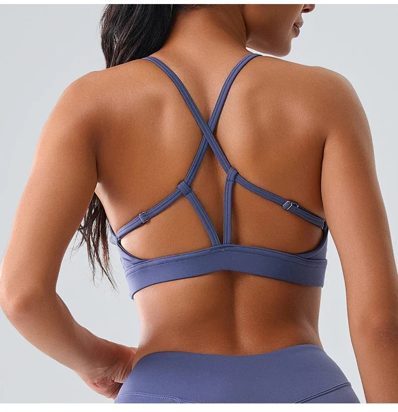 Beautiful Back Cross Back Women Bra Fitness Bra Tights Yoga Vest High Strength Shockproof Gym Sports Top Push Up With Chest Pad