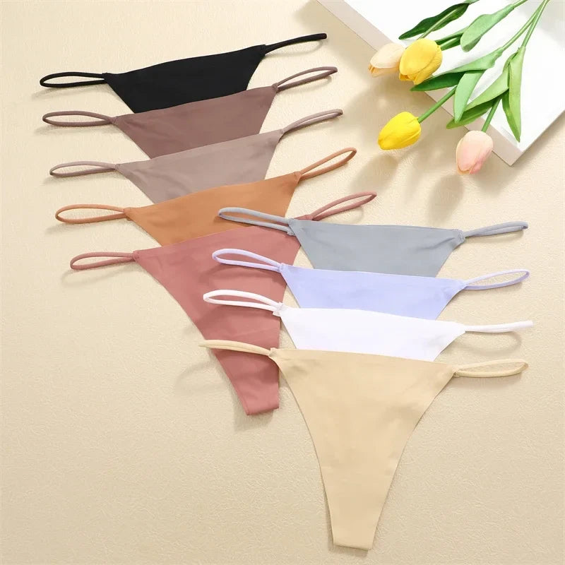 10Pcs Seamless Thong Women Thin Strap Low Waist High Flexibility Panties Sexy Underwear Ladies Briefs T-back Comfortable Women