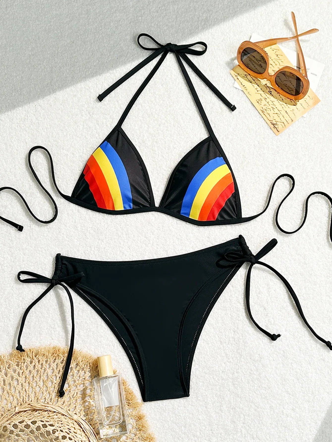 Women's Rainbow Color Bikini Set Sexy Beach Vacation Backless 2 Piece Swimsuit 2024 Summer Bathing Suit Bra Push Up Swimwear