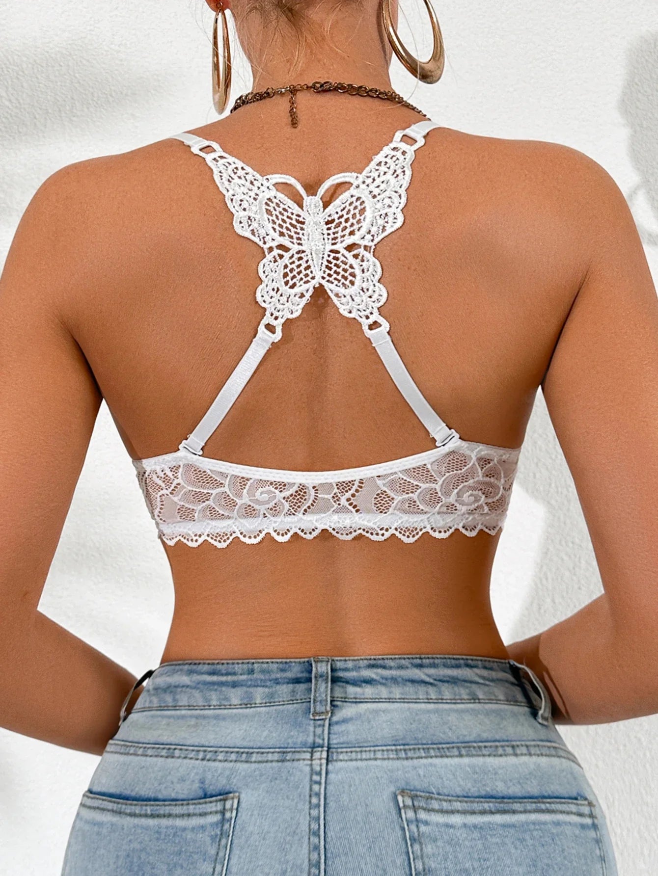 1Pcs Lace Butterfly Women's Sexy Bras French Front Closure Push up Bra Non-Padded Comfortable Versatile Back Design Top