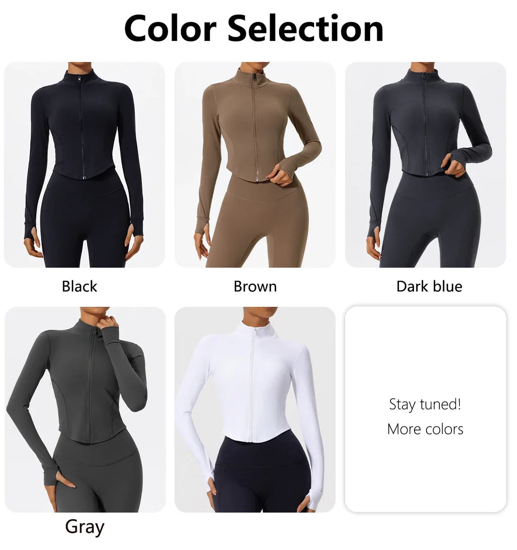 Hearuisavy Summer Ultra-Soft Fabrics Tight Sports Jackets Women Zipper Gym Yoga Clothes Female Quick-Dry Long Sleeve Sportswear