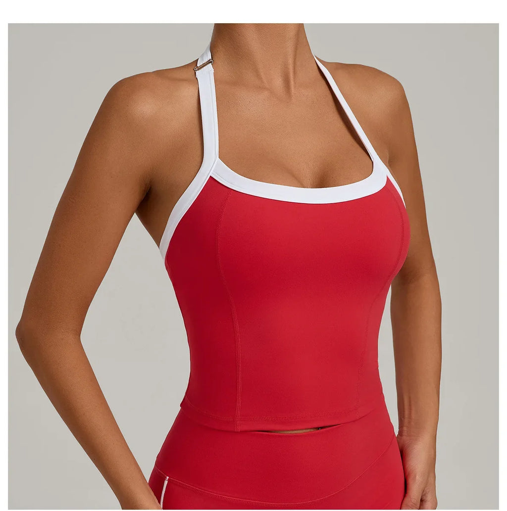 Hanging Neck Top Women Sports Bra Push Up Fitness Yoga Bra Color Blocked Underwear Gym Sport Tops Women Running Vest Bralette